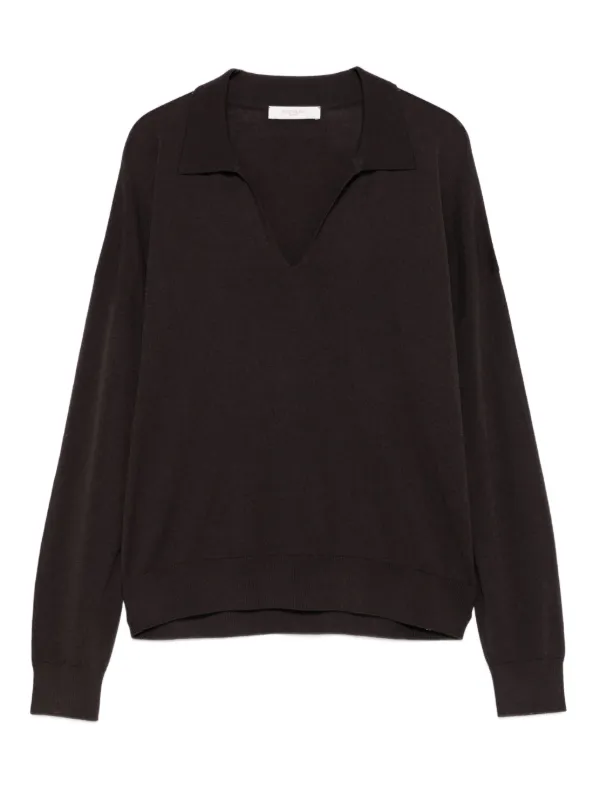 Incotex Polo-neck Long-sleeve T-shirt in Black