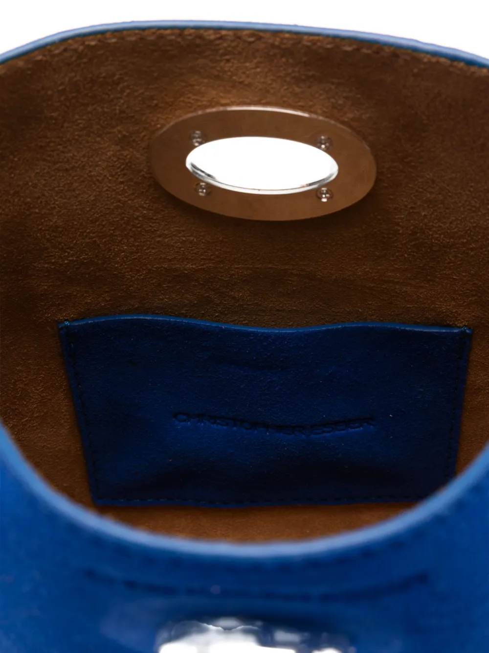 Christopher Esber Turnlock Suede Mini Hand Bag In Blue Suede In Blue