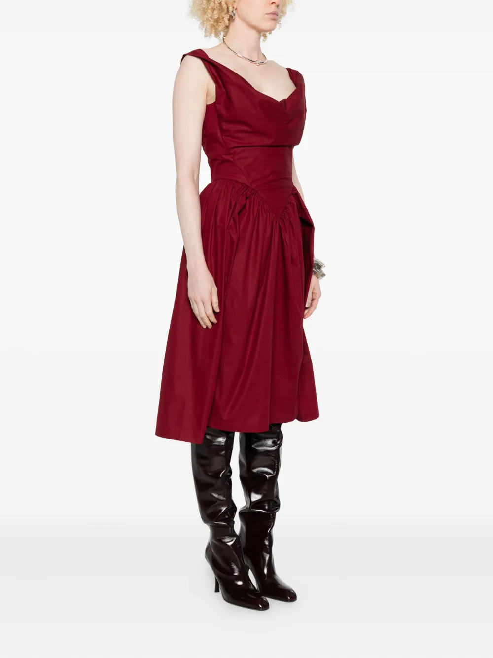 Vivienne Westwood Mens Carmine Sunday Draped Cotton-poplin Midi Dress In Burgundy