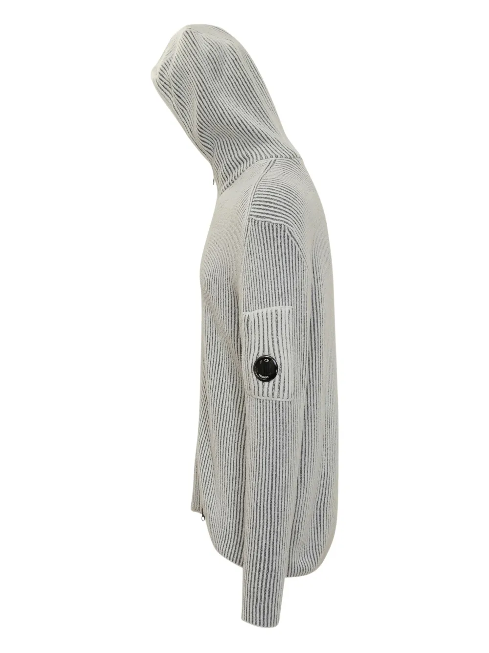 C.p. Company Hooded Ribbed Cardigan In Gray