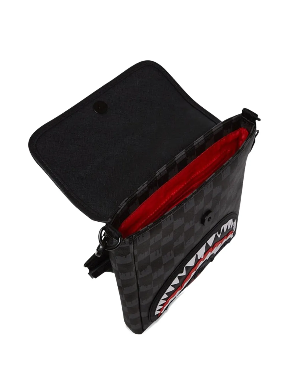 Sprayground Shark-checkered Shoulder Bag In Black