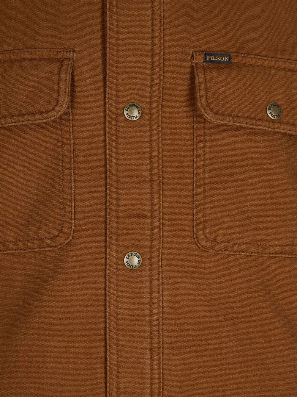 Filson Fleece-lined Brown Canvas Shirt Jacket With Metal Snap Buttons In Brown