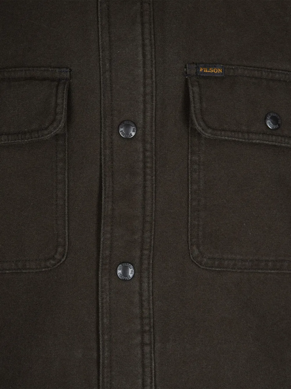 Filson Fleece-lined Cotton Canvas Shirt Jacket With Snap Closure In Black