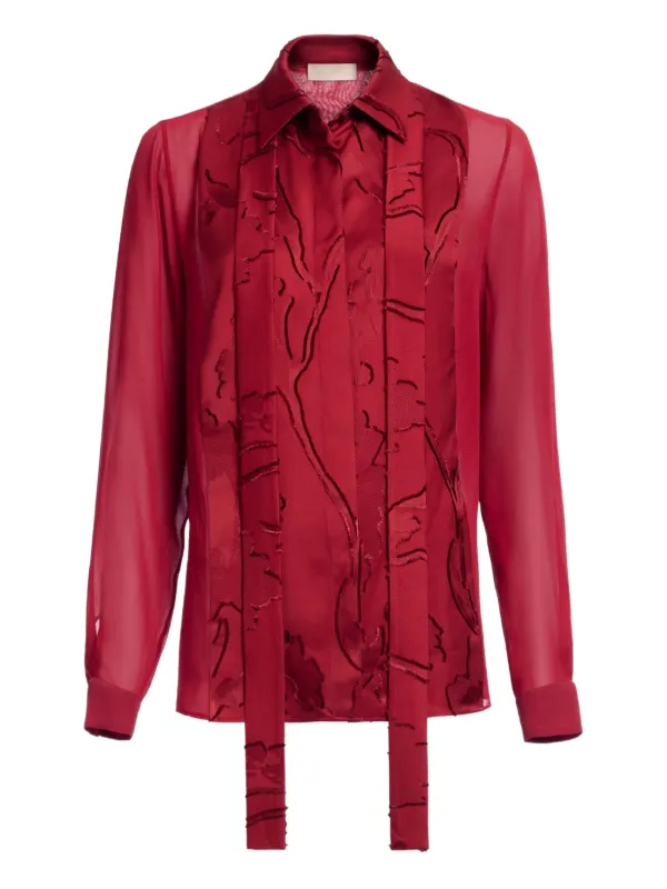 Elie Saab Long-sleeve Jacquard Shirt in Red