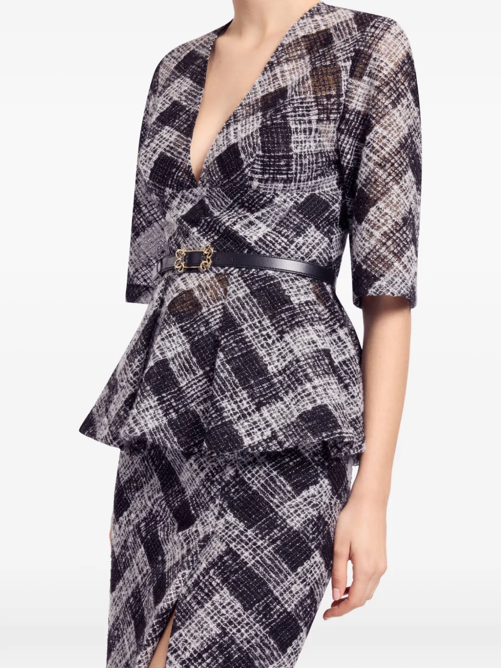  Elie Saab Chevron Peplum Blouse - Grey 