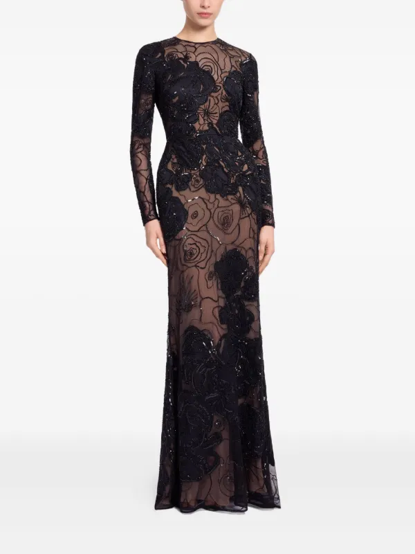 elie saab bead embroidered long dress Beaded Tea-Length Prom Dresses Cape Sleeve Evening Dress 22122 – vigocouture main image 1