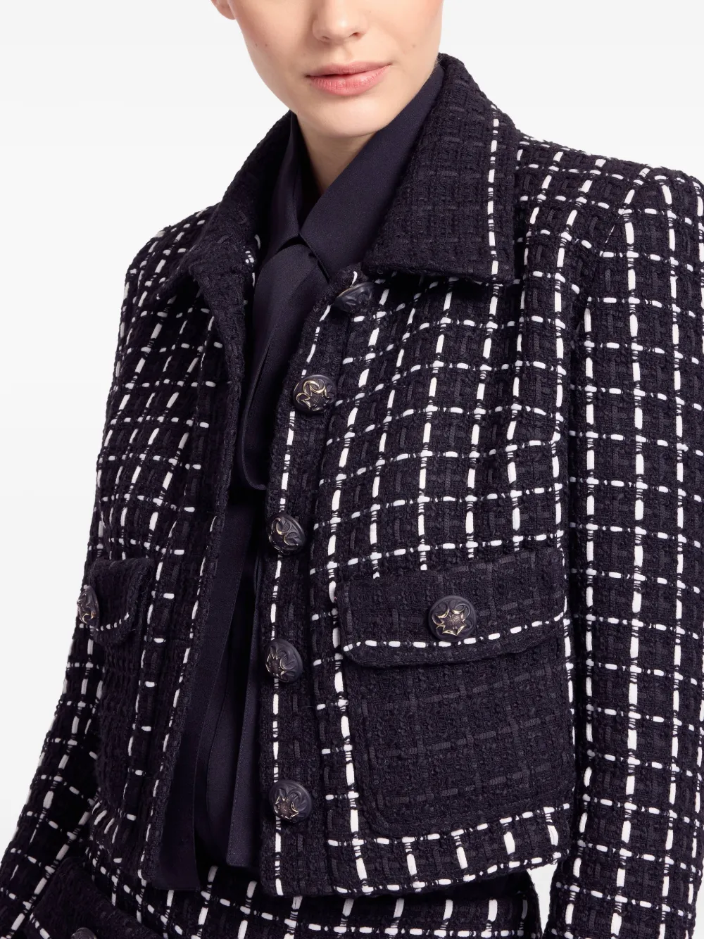 Elie Saab Tweed jack met zak Zwart