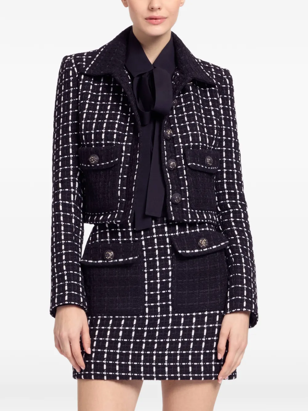 Elie Saab Tweed jack met zak Zwart