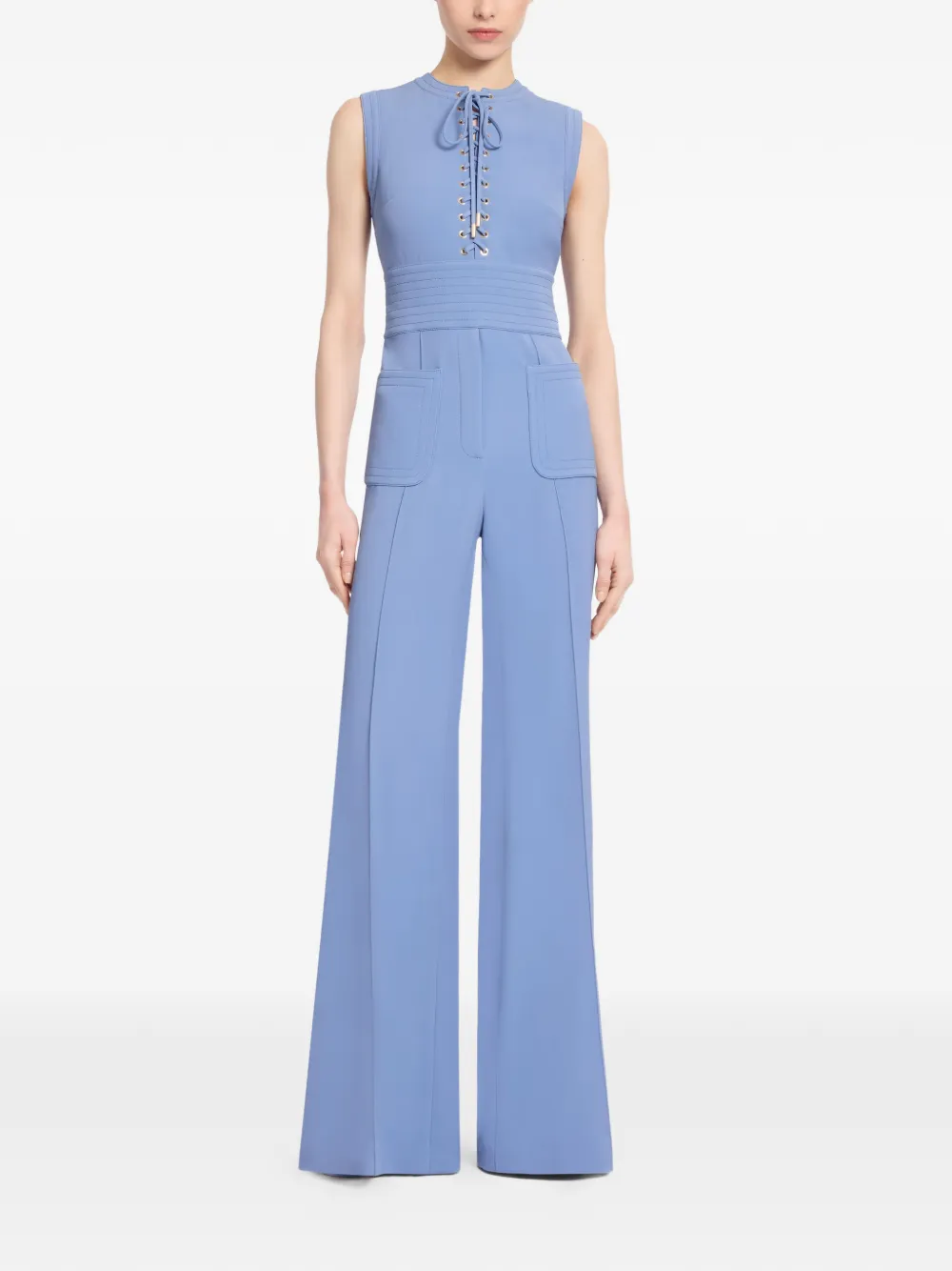 Elie Saab lace-up round-neck jumpsuit - Blauw