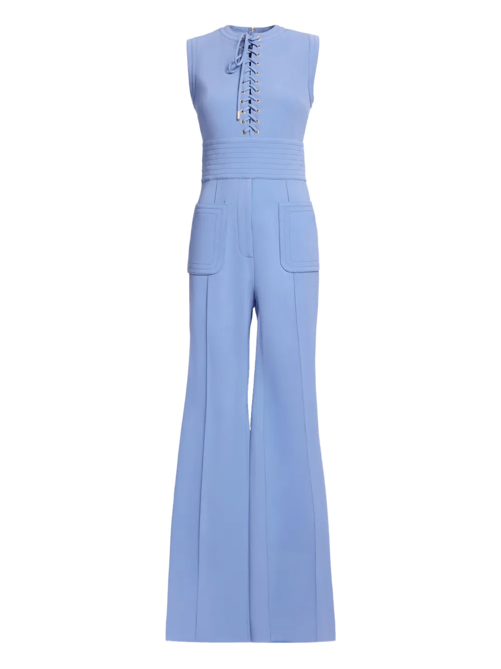 Elie Saab lace-up round-neck jumpsuit - Blu