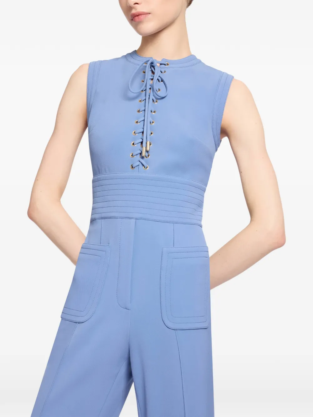 Elie Saab Jumpsuit met ronde hals en veters Blauw