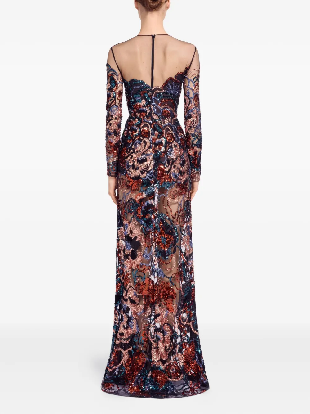 Elie Saab Floral-embroidered Sequin Maxi Dress In Brown