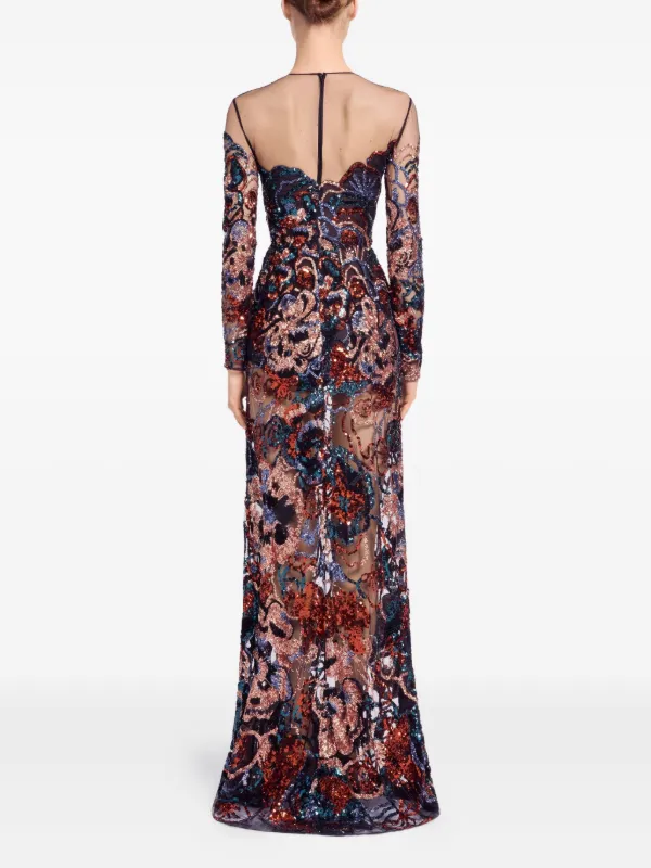 Elie Saab floral-embroidered Sequin Maxi Dress | Blue | FARFETCH GE