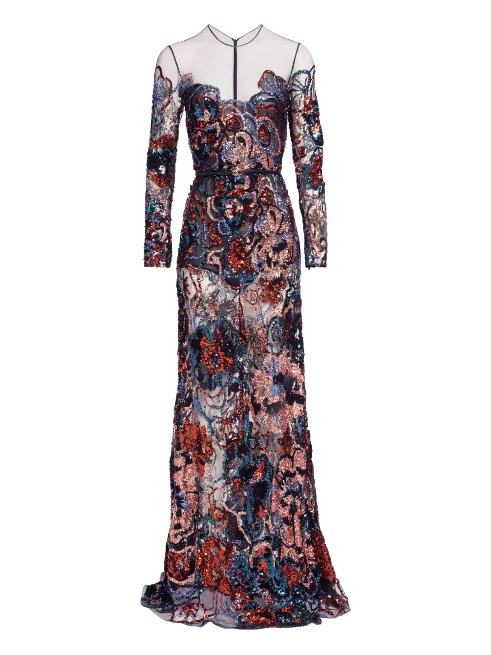 Elie Saab Floral-embroidered Sequin Maxi Dress In Brown