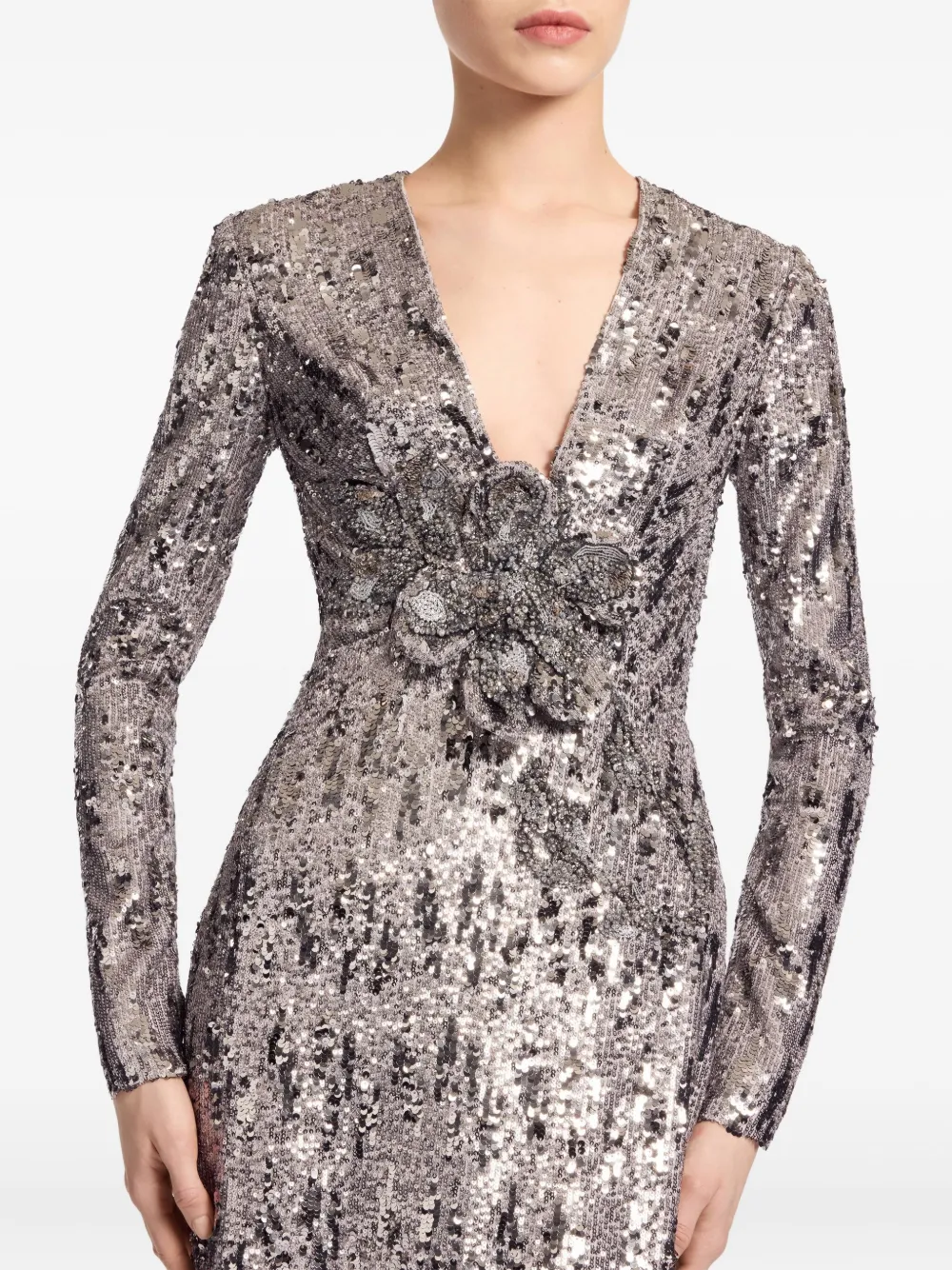 Elie Saab sequin-embellished v-neck maxi dress - Grijs