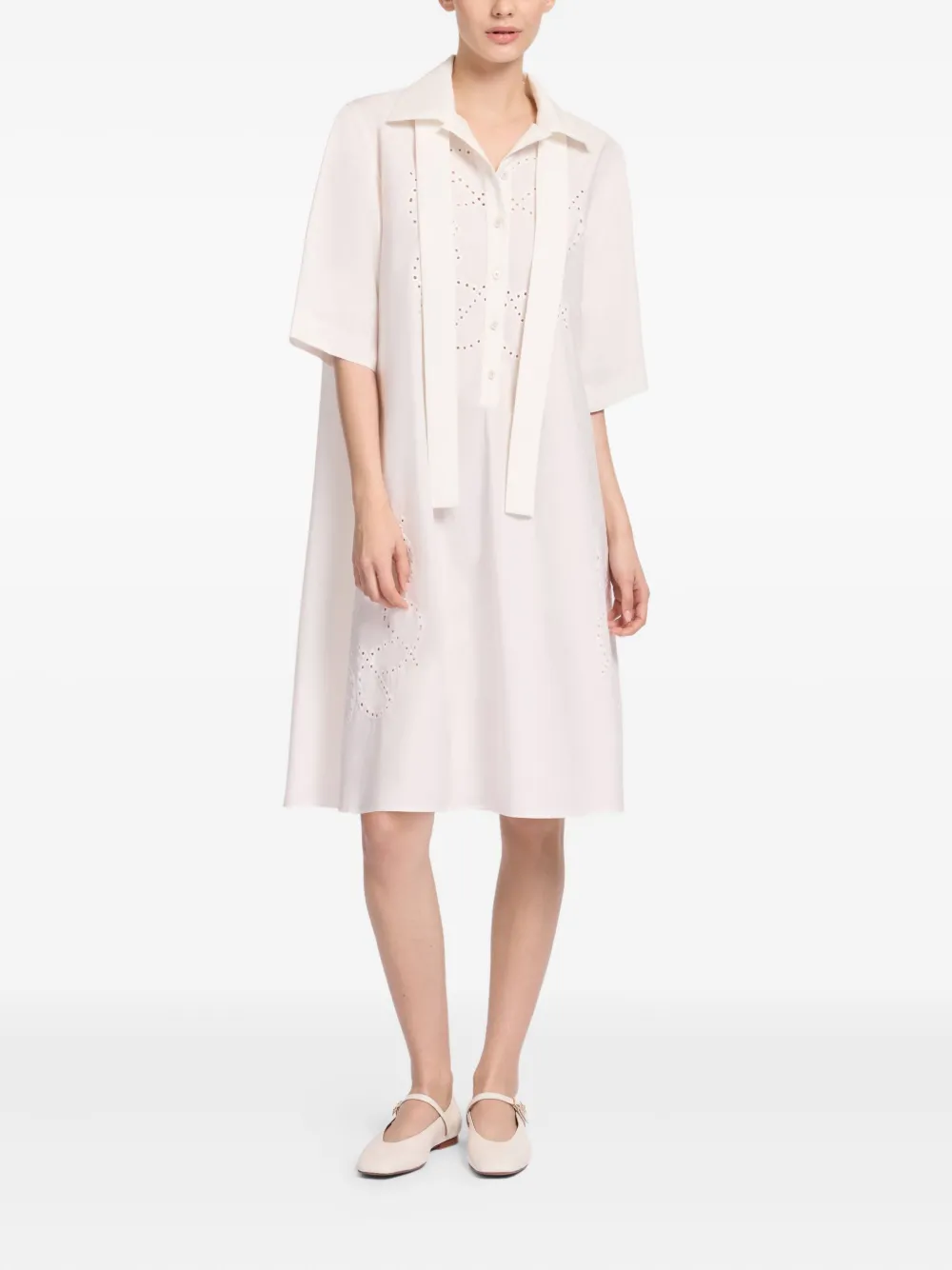 Elie Saab monogram embroidered shirt dress - Wit