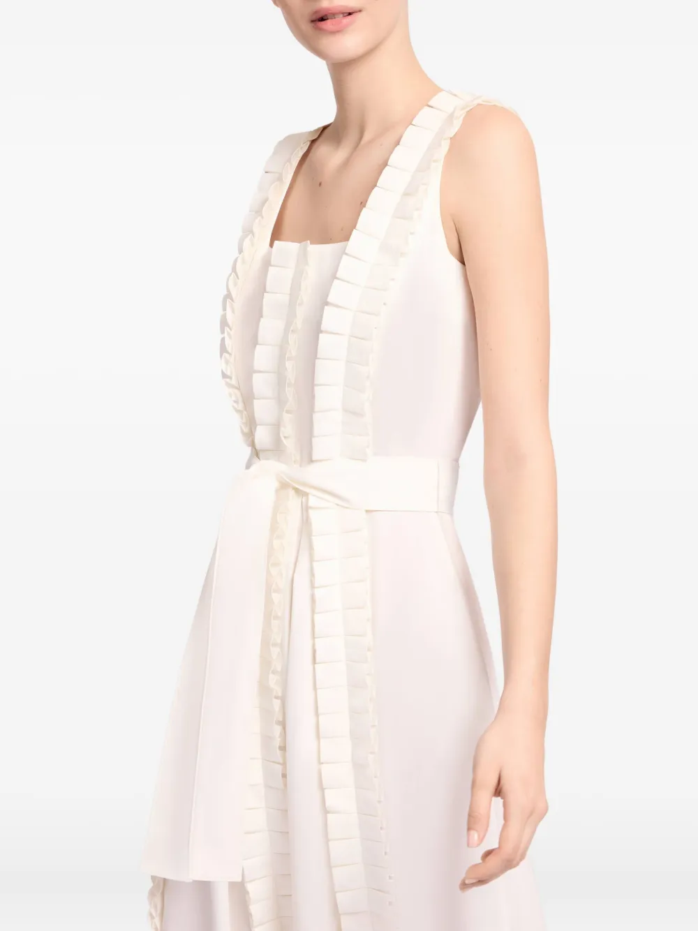 Elie Saab Pleated Ruffle Midi Dress In White