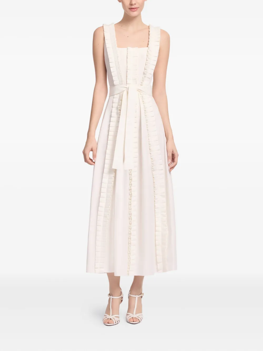 Elie Saab pleated ruffle midi dress - Wit