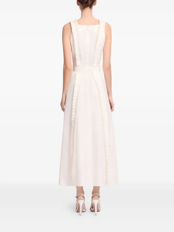 Elie Saab Pleated Ruffle Midi Dress | White | FARFETCH