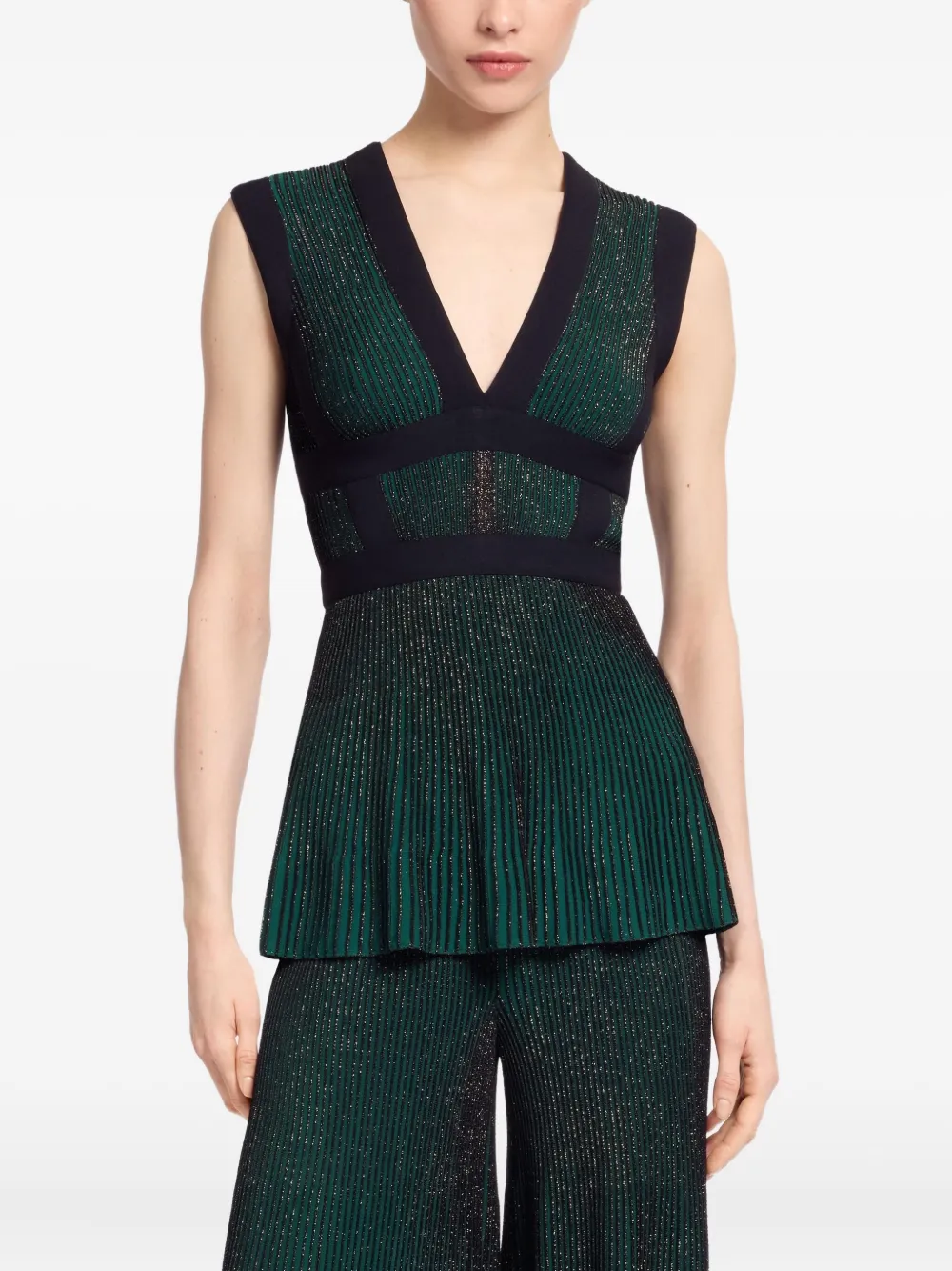 Elie Saab Metallic Top In Green