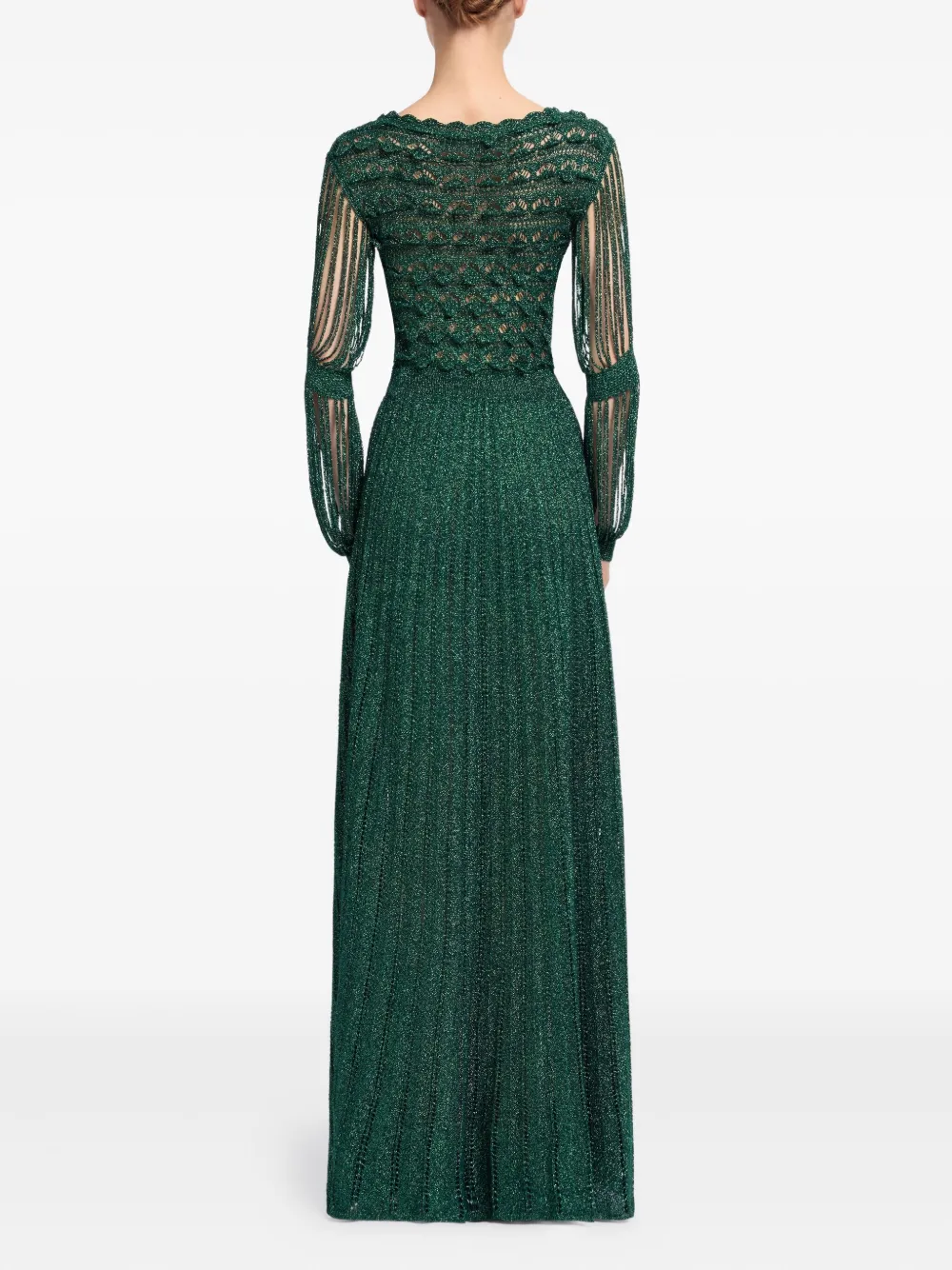 Elie Saab Crochet Fringed Maxi Dress In Green
