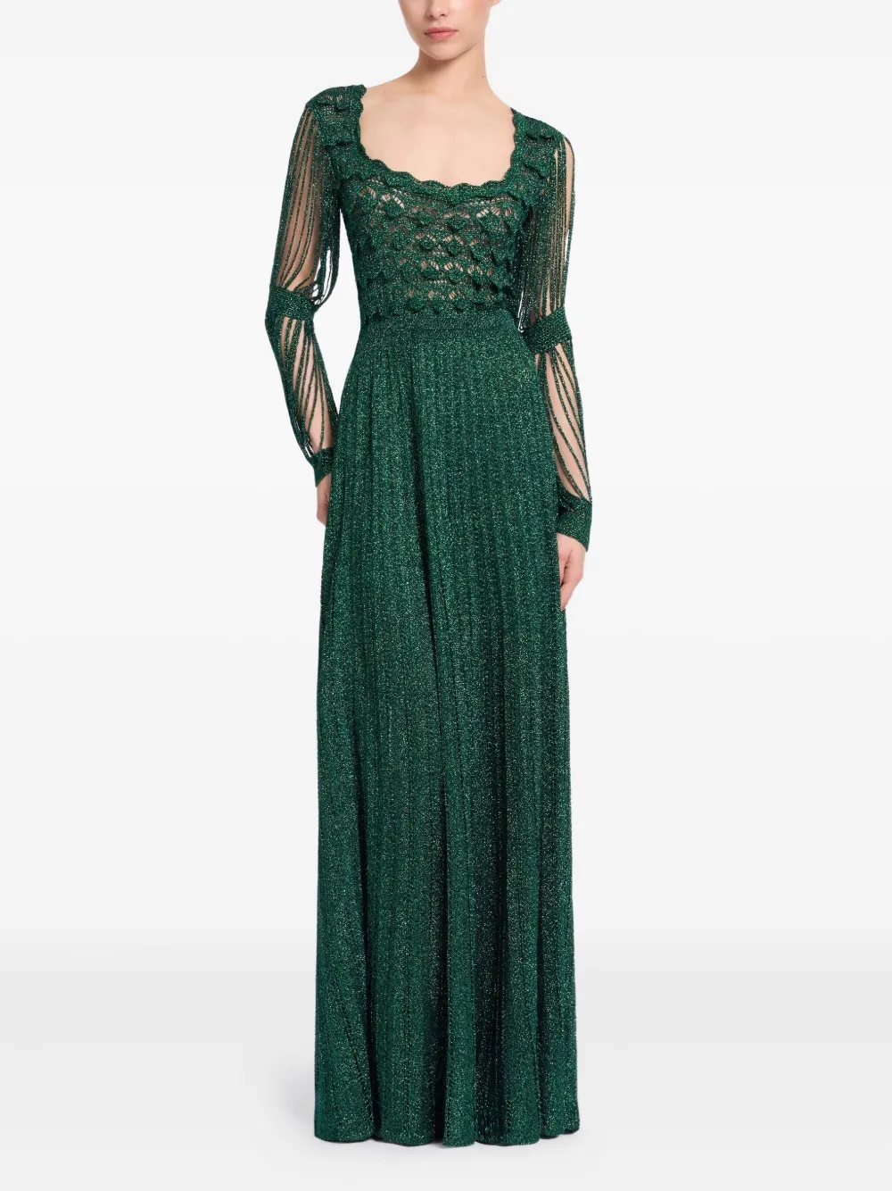 Elie Saab crochet fringed maxi dress - Groen
