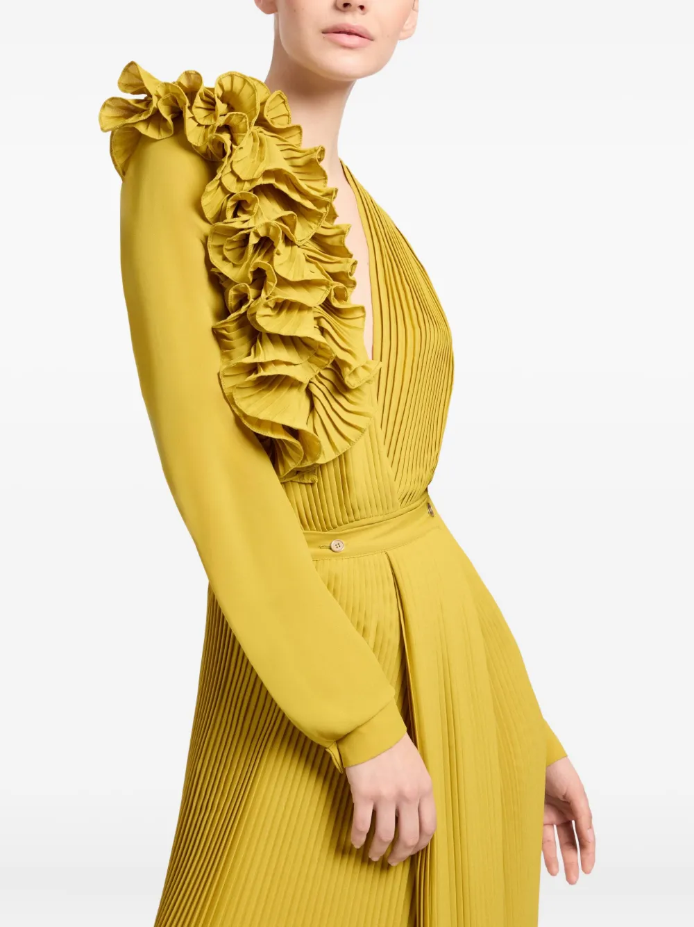 Elie Saab Pleated Chiffon Blouse In Yellow