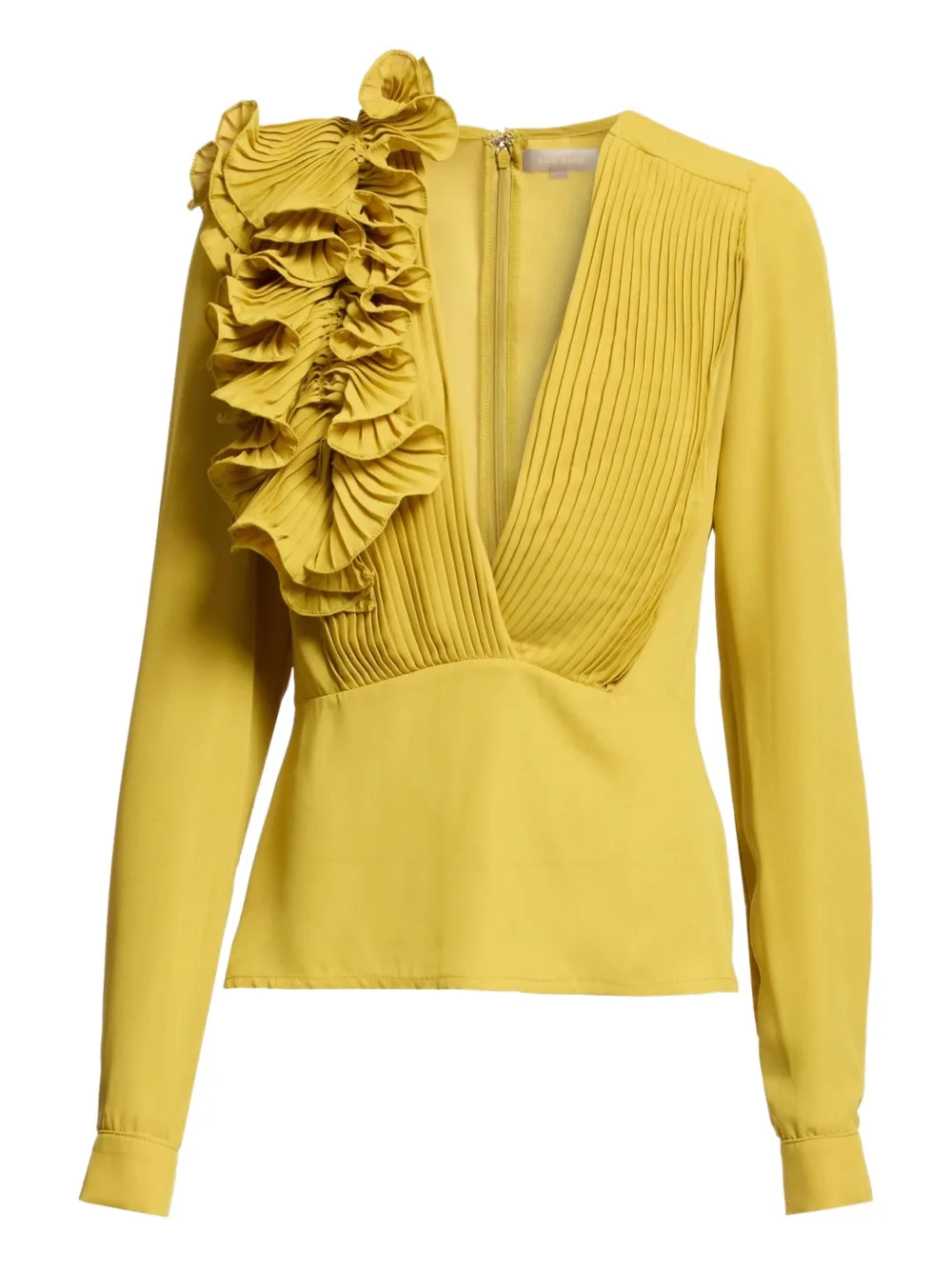 Elie Saab Pleated Chiffon Blouse In Yellow