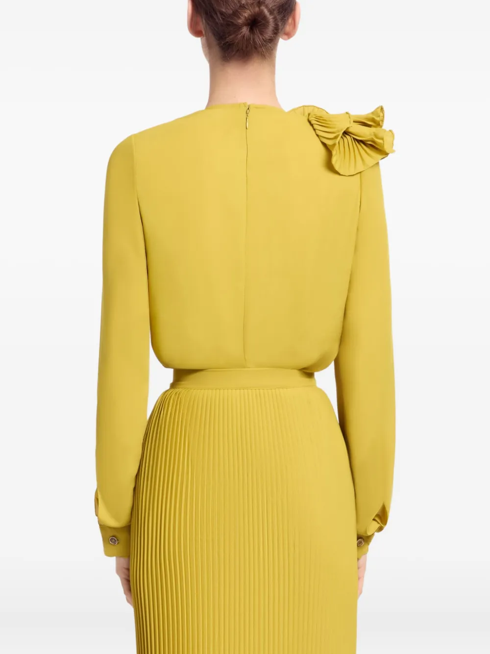 Elie Saab Pleated Chiffon Blouse In Yellow