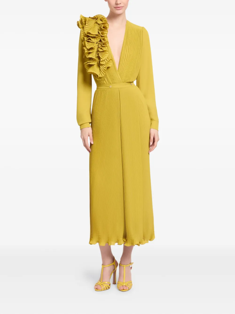Elie Saab Pleated Chiffon Blouse In Yellow