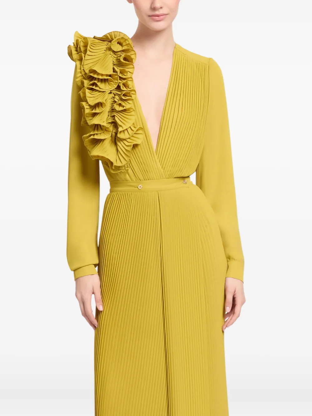 Elie Saab Pleated Chiffon Blouse In Yellow
