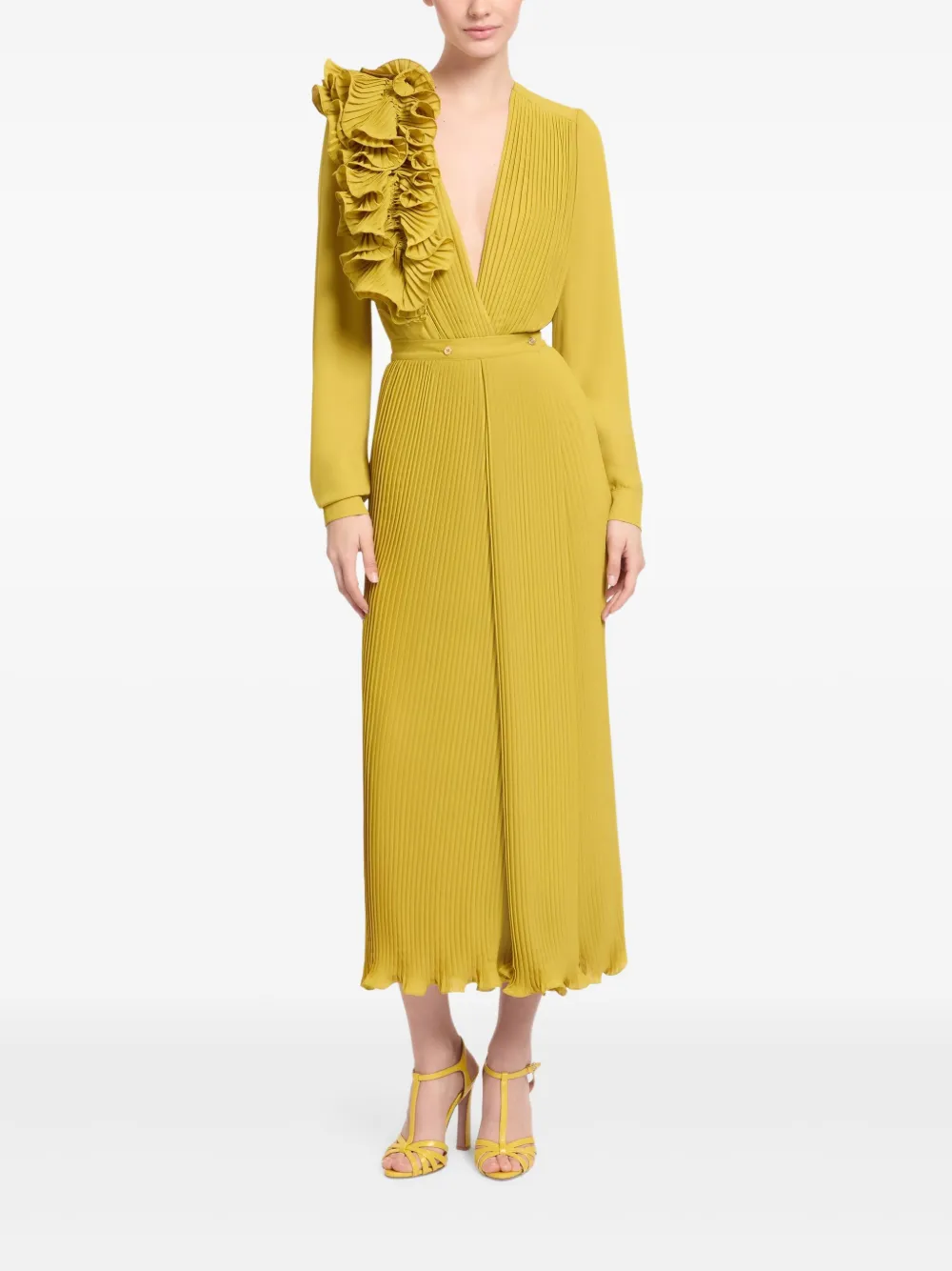 Elie Saab pleated chiffon blouse - Geel
