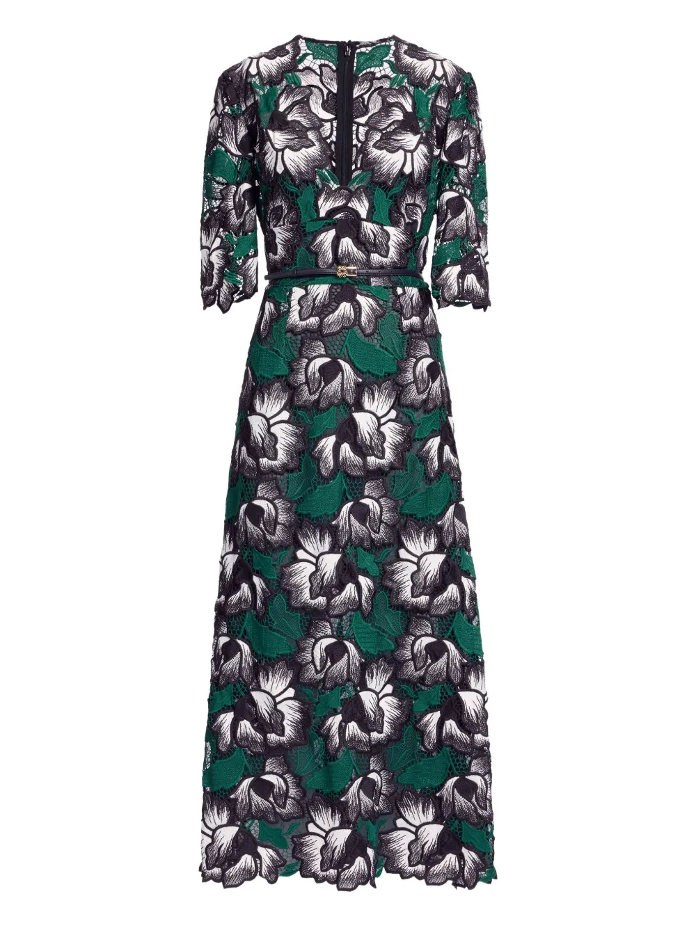 Elie Saab Macramé Floral Midi Dress In Green