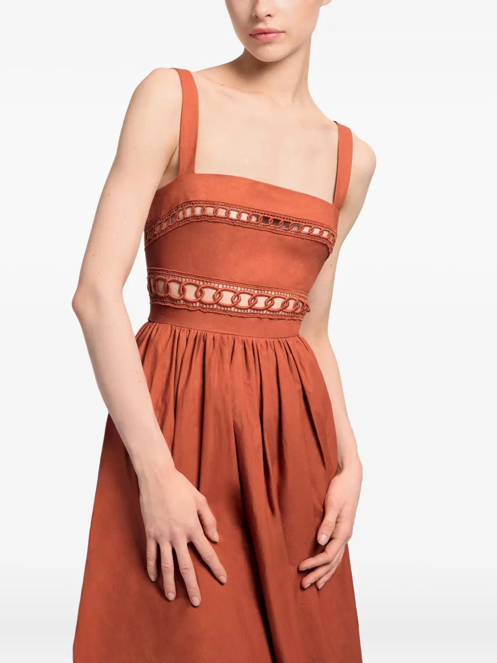 Elie Saab Trim-embellished Cotton Midi Dress In Brown
