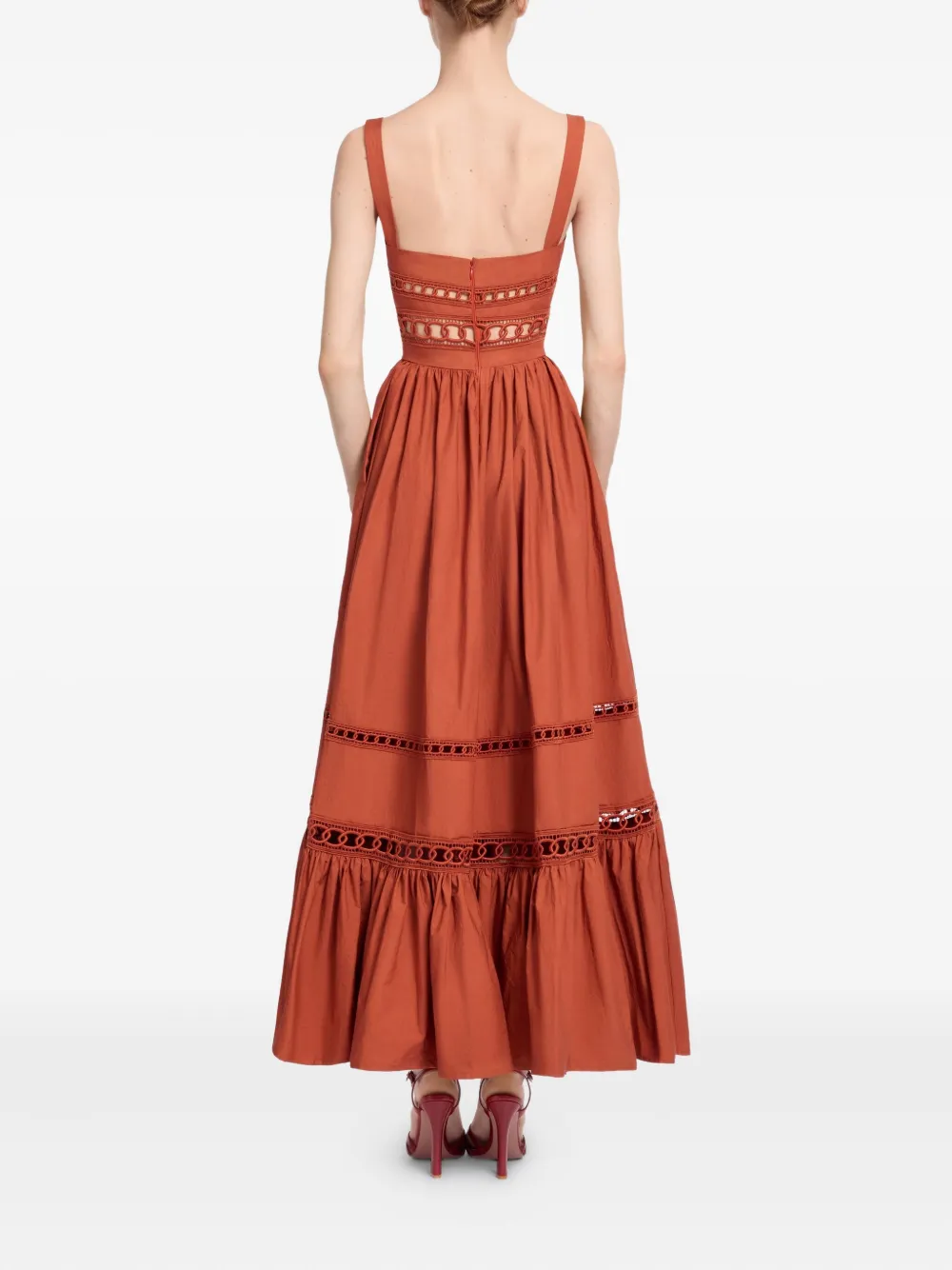 Elie Saab Trim-embellished Cotton Midi Dress In Brown