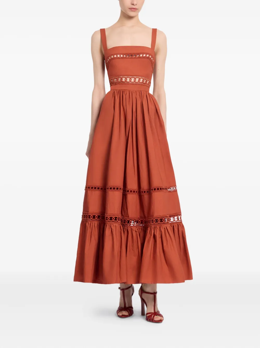 Elie Saab trim-embellished cotton midi dress - Oranje