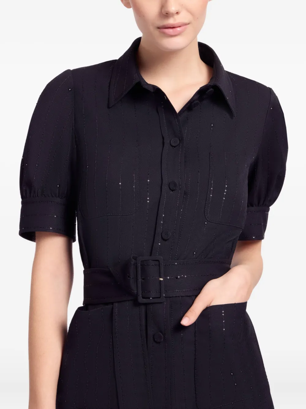 Elie Saab Belted Crepe Shirt In Black