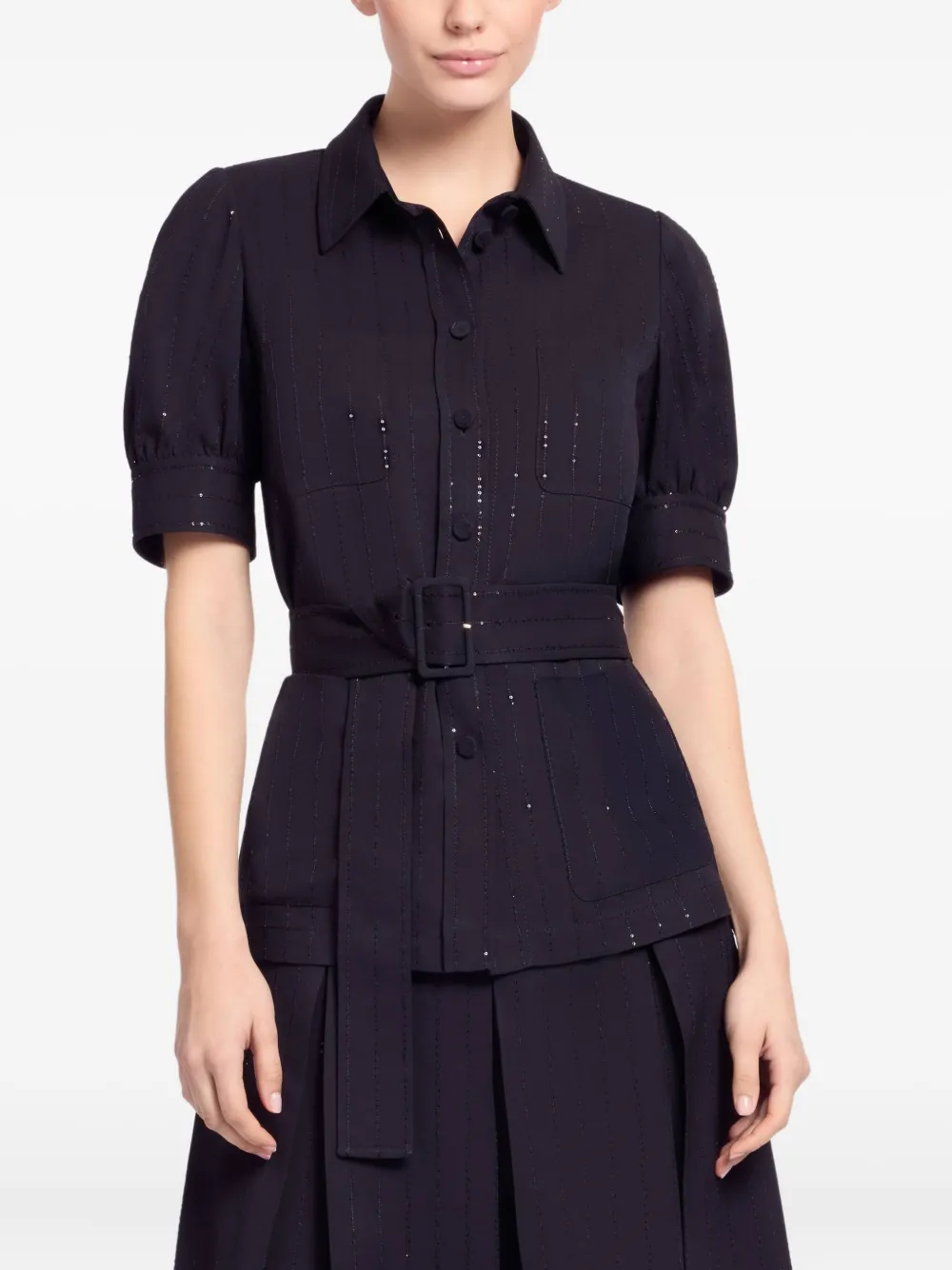 Elie Saab Belted Crepe Shirt In Black