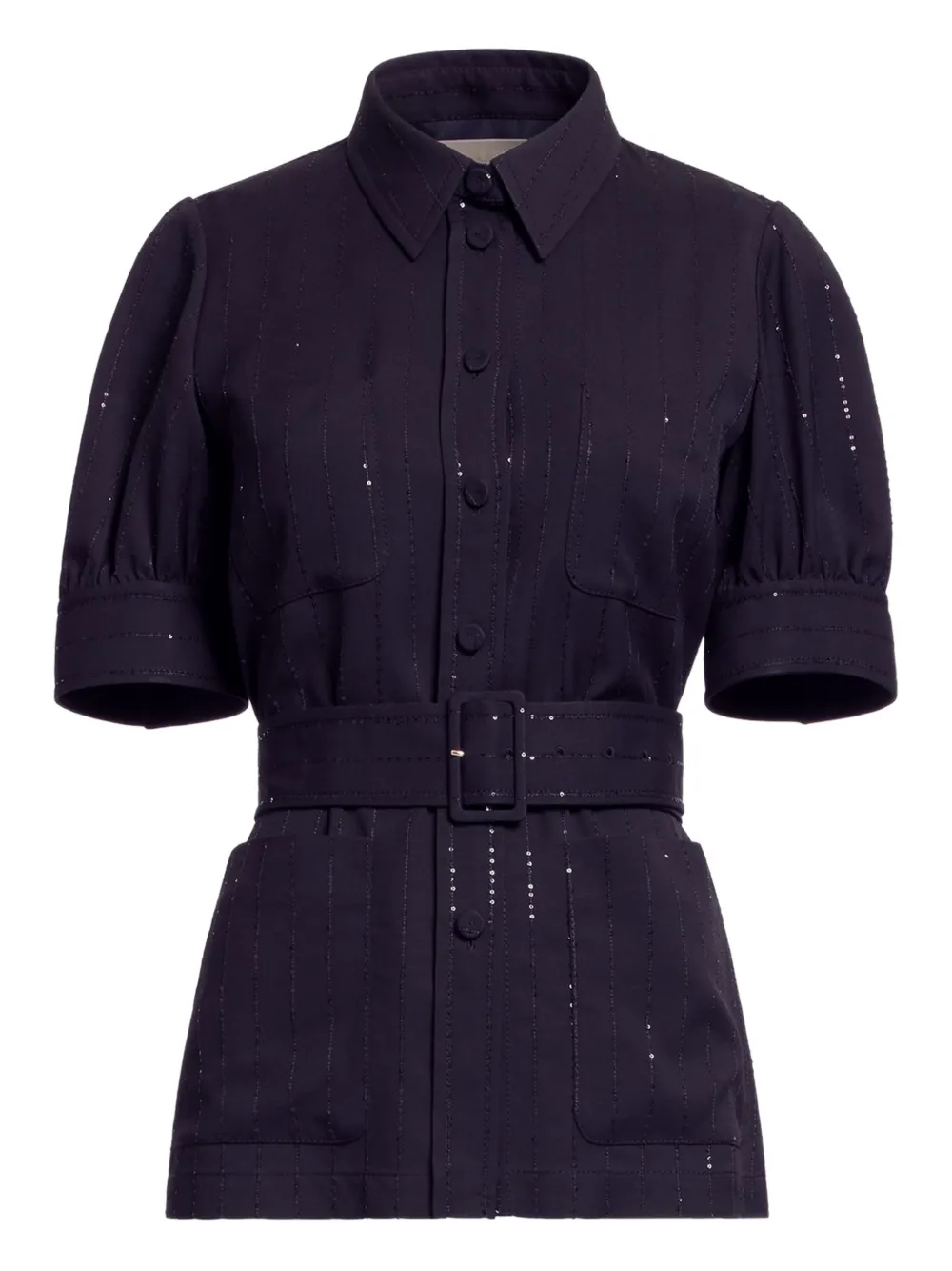 Elie Saab Belted Crepe Shirt In Black