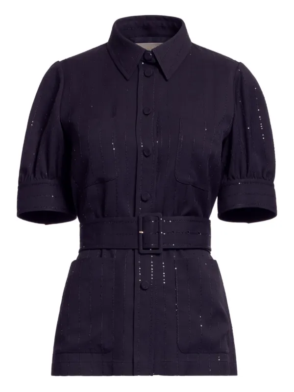 Elie Saab Belted Crepe Shirt in Black