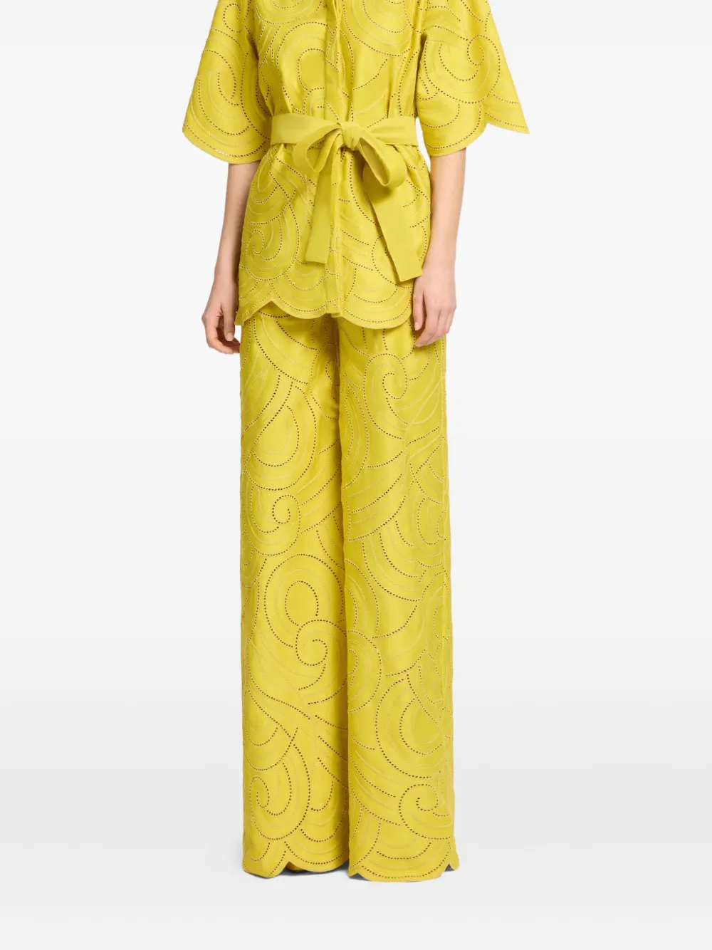 Elie Saab swirl-embroidered pants - Geel