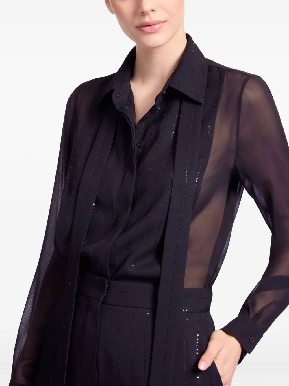 Elie Saab Pinstriped Silk Shirt In Black