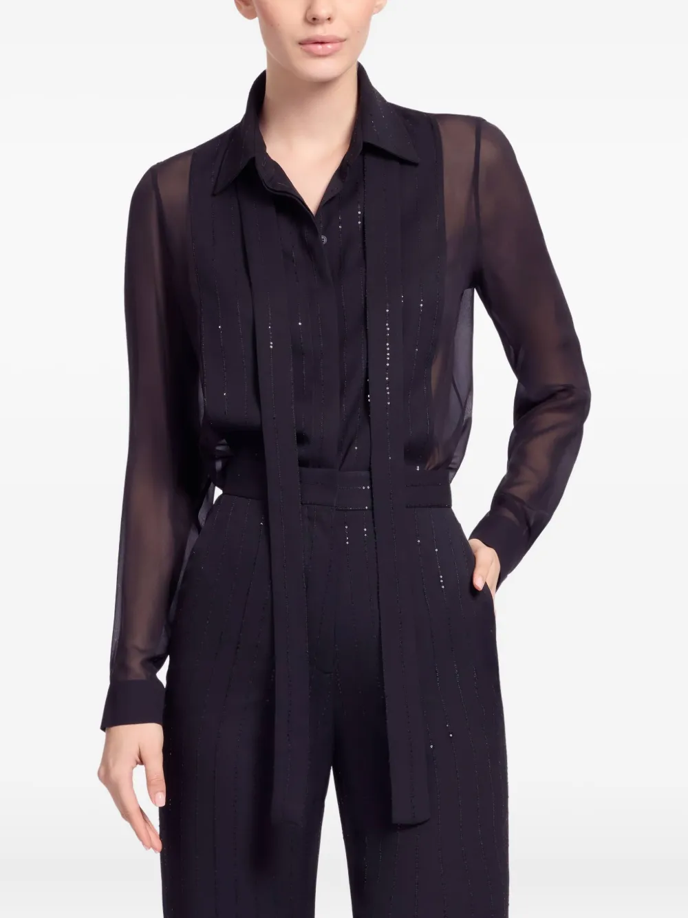 Elie Saab Pinstriped Silk Shirt In Black