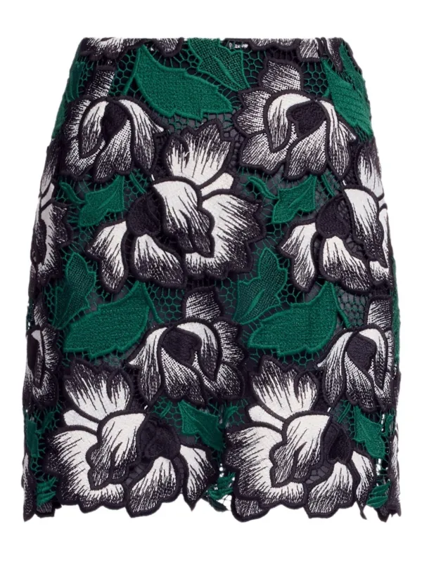 Elie Saab Floral Macramé Mini Skirt in Black