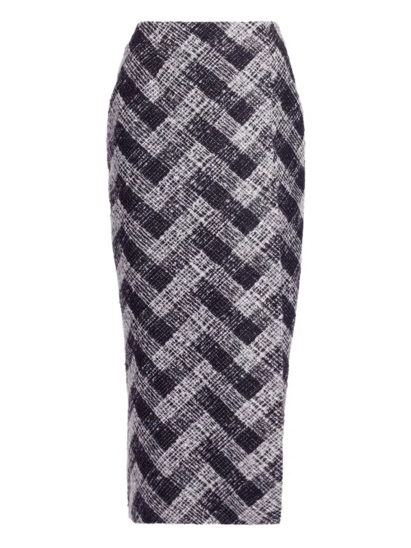 Elie Saab Chevron Midi Skirt in Black