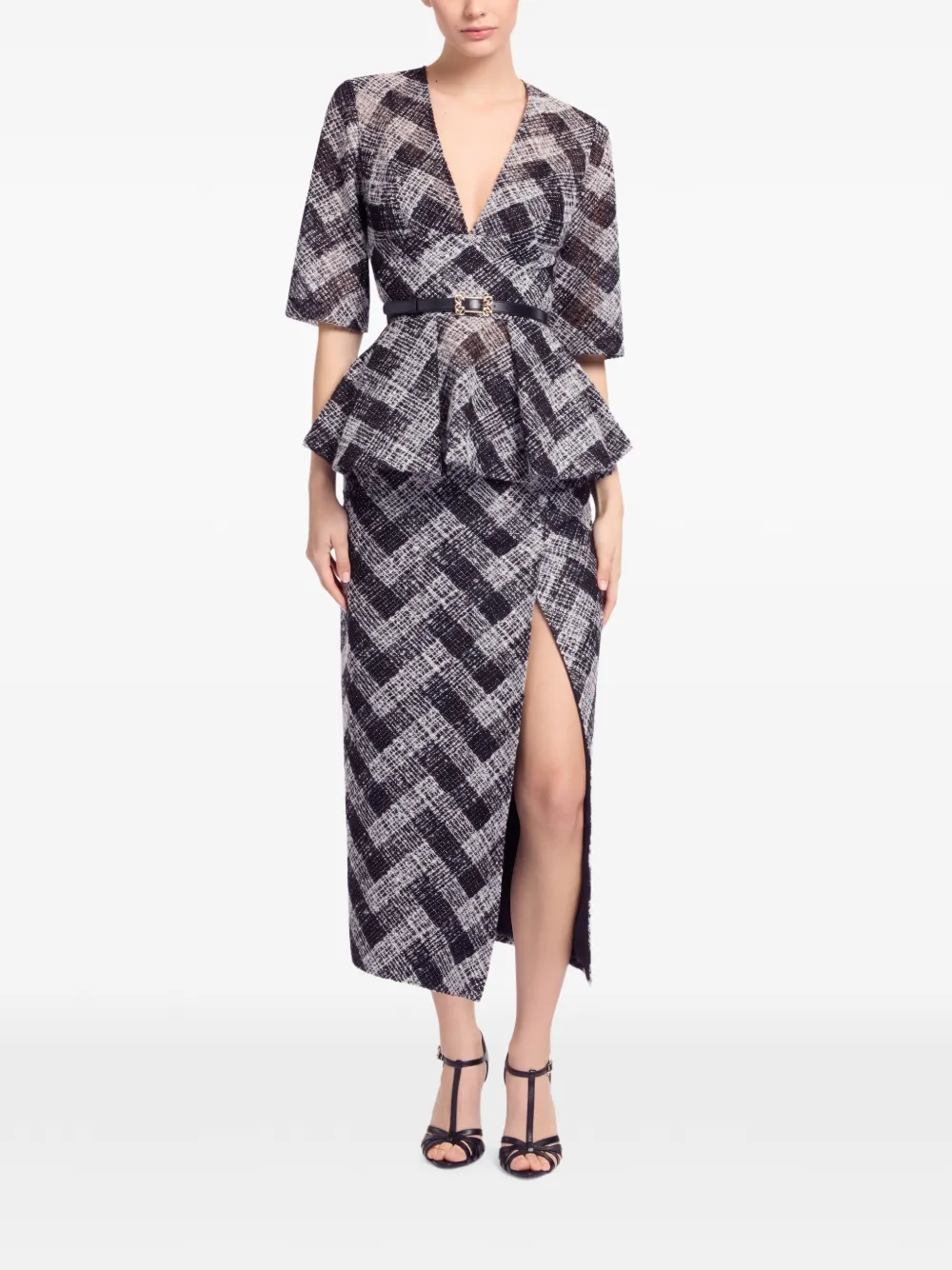 Elie Saab chevron midi skirt - Zwart