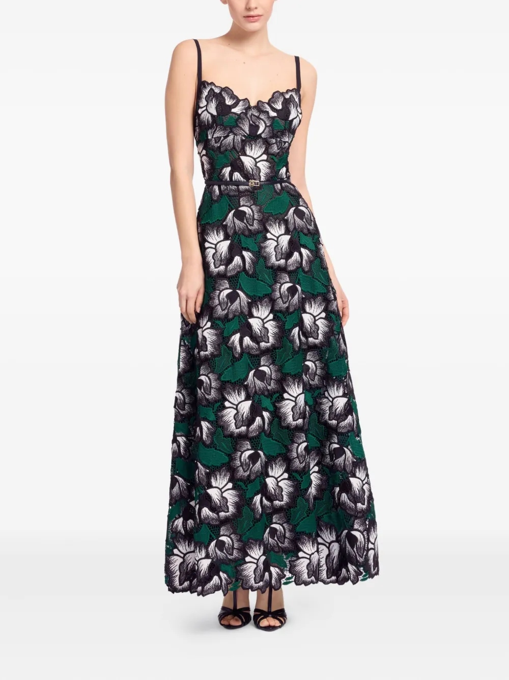 Elie Saab Macramé Floral Midi Dress In Green