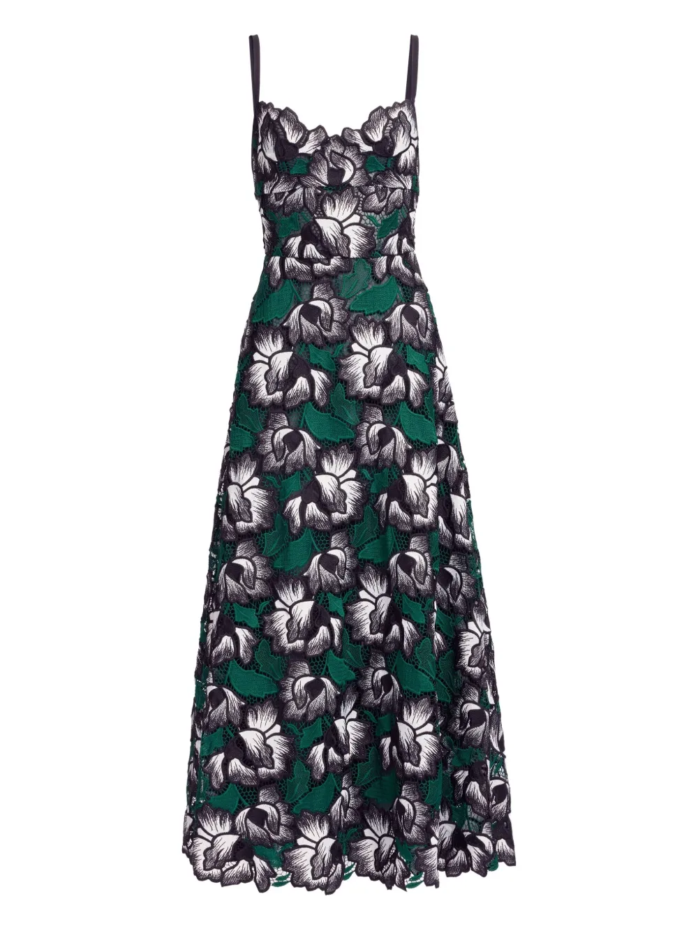 Elie Saab Macramé Floral Midi Dress In Green