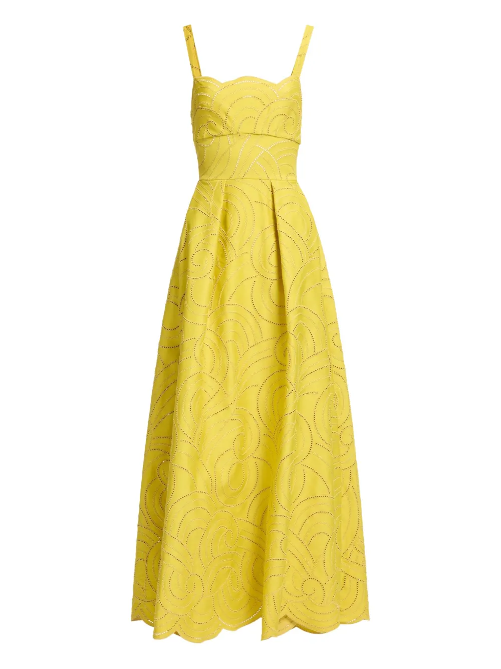 Elie Saab swirl-embroidered cotton maxi dress - イエロー Elie Saab swirl-embroidered cotton maxi dress - イエロー