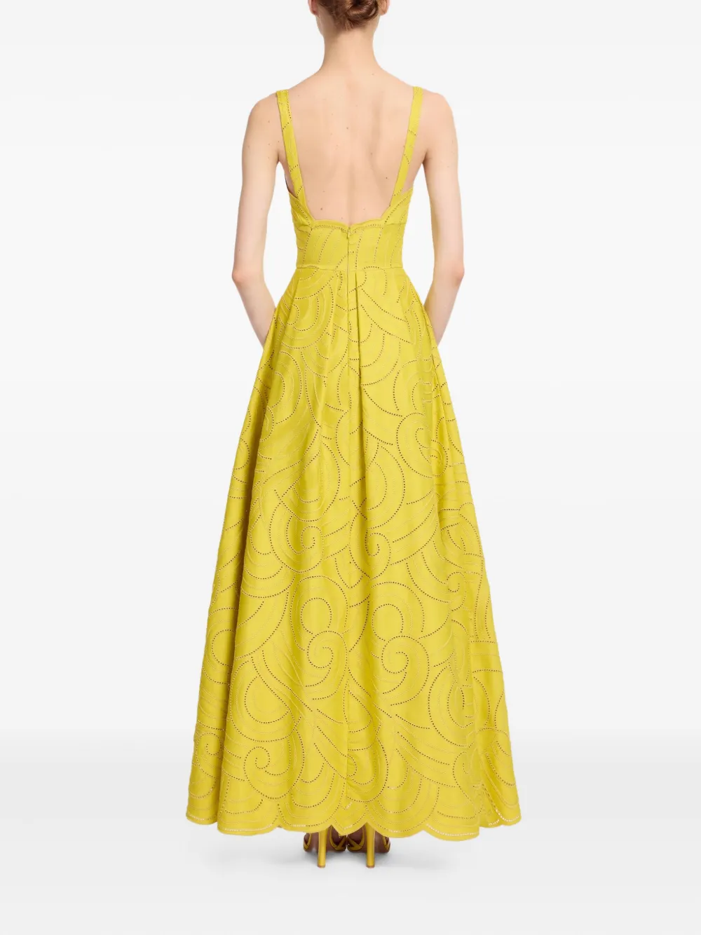 Elie Saab Swirl-embroidered Cotton Maxi Dress In Yellow